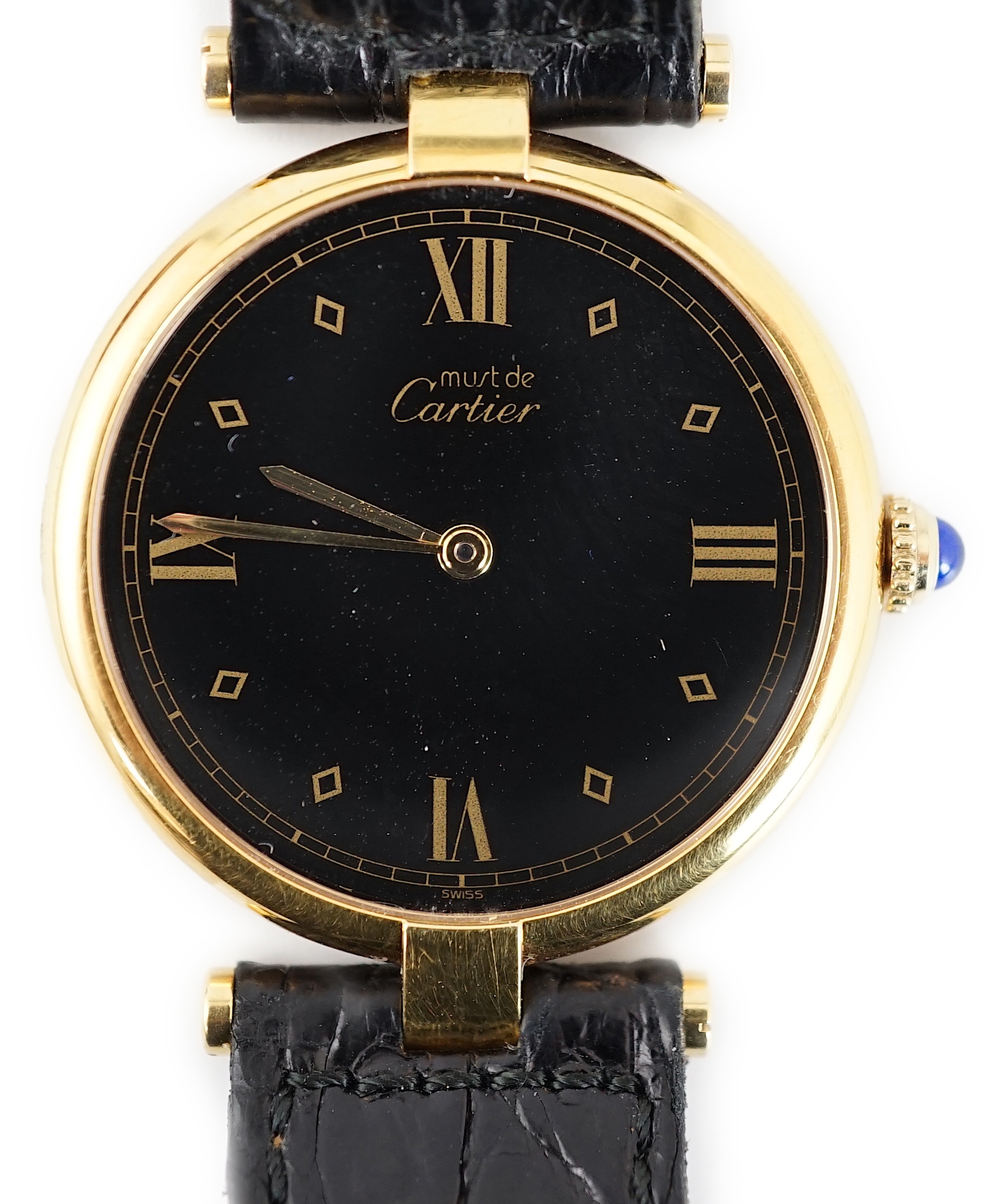 A lady's modern silver gilt Must de Cartier Vermail quartz wrist watch